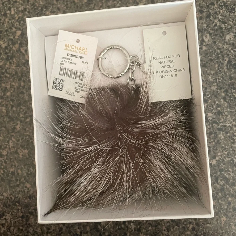 Michael Kors Silver and brown Real Fox Fur Keychain - Picture 2 of 5
